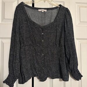 LOFT Black and White Patterned Blouse